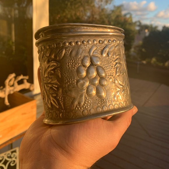 Other - Free shipping! Vintage Silver Metal Box ~Grape & Vine Design~